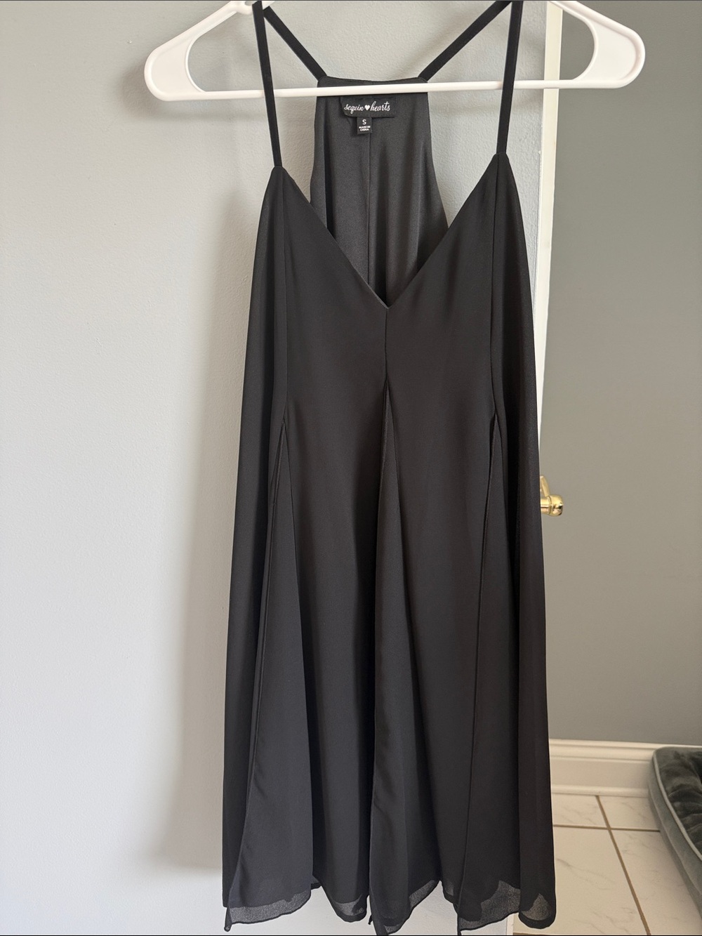 Sequin Hearts Black Spaghetti-Strap Midi Slip Dress